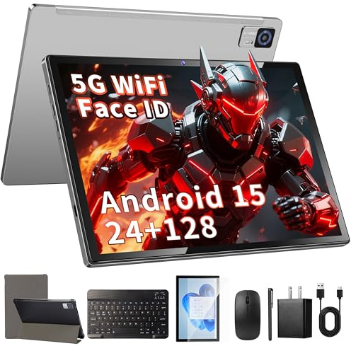 Android Tablet with Keyboard, 10 inch Android 15 Tablet with 24GB(4+20)RAM+128GB ROM(1TB Expand),8-Core, 7200mAh, 5G WiFi, Bluetooth5.0, Widevine L1, Electronics Tablets with Keyboard, Case, Stylus