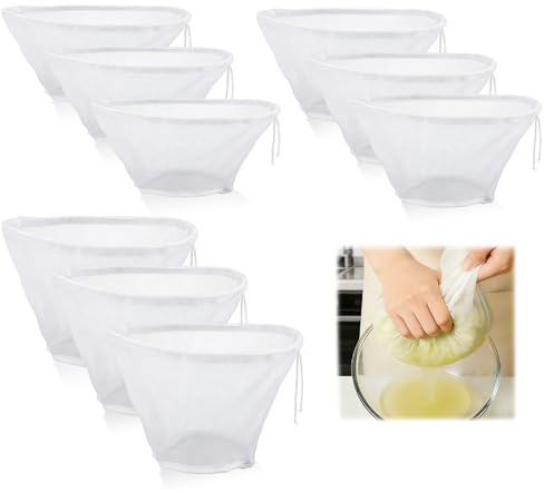 9 Pieces 3 Sizes Cheese Cloth Bag for Straining, Bowl-Shaped Nylon Fine Mesh Strainer Bags, Reusable Squeeze Strainer Pouch for Nut Milk Juice Dumpling Fillings Vegetable Tea Filter (3Sizes)