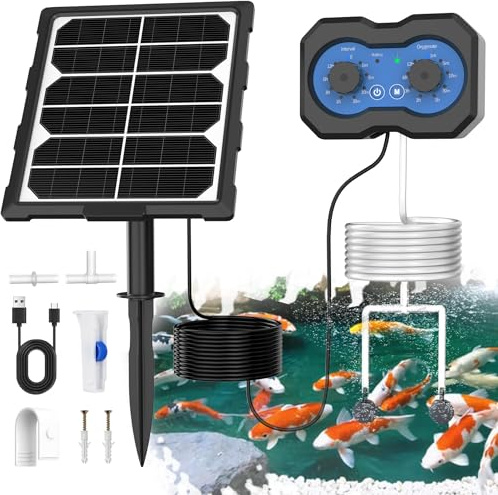 Boadw Pompa Ossigeno Solare 3W 2200mAh – Aeratore per laghetto Ricaricabile – 146 modalità per ricircolo Acqua, Acquario e Allevamento ittico