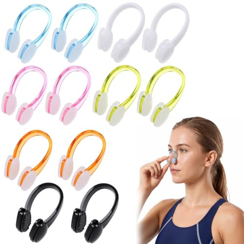 ZETKUS 12 Pièces Pince Nez Natation Adulte et Enfant, Clip Nez Piscine en Silicone Souple et Étanche, Accessoire de Natation Idéal pour Plongée, Entraînement et Compétition