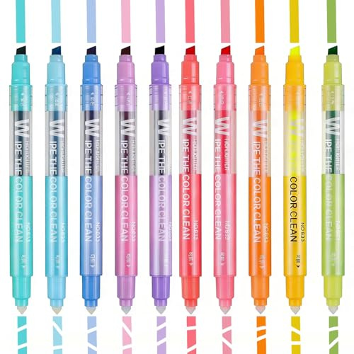 YOOUSOO Erasable Highlighters, Bible Highlighters No Bleed, Dual Tip Pastel Erasable Highlighter Assorted Colors, Color Tip & Eraser Tip Highlighter Markers for Bibles Journaling School Supplies