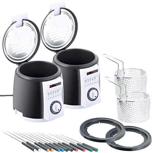 Rosenstein & Söhne Friteuse: 2er-Set kompakte Tisch-Fritteusen mit Fondue-Set, 0,9 Liter, 840 Watt (Minifritteuse, Kleine Friteuse, Käsefondue)
