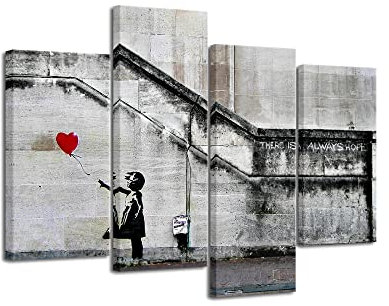 Wieco Art Canvas Print Painting Picture Photo Wall Art Home Decor Banksy Balloon Girl Gray