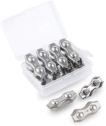 Rybtd 12PCS M3 Duplex Steel Wire Rope Clamps Double Clips Clamps Buckle A4 AISI Wire Rope Clip 316 Multi-strand 304 Stainless Steel Poly Rope Connector for Make Coils Temporary Fences Winch Ropes
