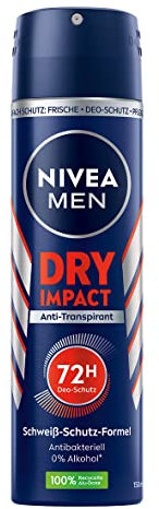 NIVEA MEN Dry Impact Deo Spray (150 ml), Anti-Transpirant für ein trockenes Hautgefühl, mit 72h Schutz und Dual-Active-Formel