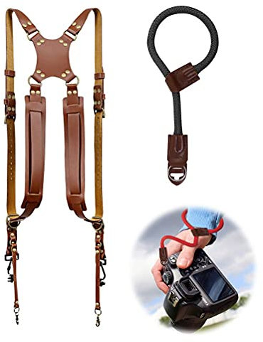 Lipeed Kameragurt Zwei Kameras Kameragurt Leder Doppelter Schultergurt Armband Set Kameragurt Schnellverschluss Verstellbarer Kameragurt DSLR SLR DV Kamera