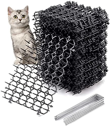 Jetcloud 12Pcs Cat Scat Mat with 6 Plastic Spikes Cat Repellent Mat Anti Cat Mat Pet Prickle Strip Dig Stopper for Cat Dog Animal Indoor Outdoor Garden Fence