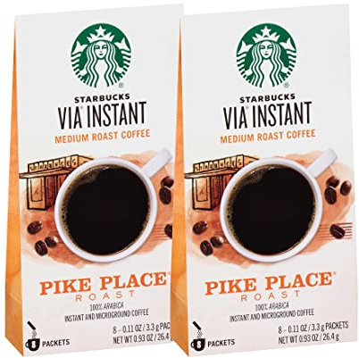 Starbucks Via - Paquetes de café instantáneo, tostado de lucio, café tostado medio, 100% arábica instantáneo y micro café molido, 8 paquetes por caja (paquete de 2 cajas)