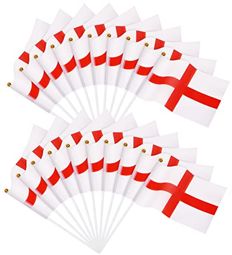 JUNEBRUSHS 20 Pcs England Flag 14x21cm Mini Handheld Flags Pocket National Flags Decorations (England flags)