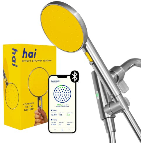 hai Smart Shower Head, Bluetooth Handheld Water Saving Showerhead with Adjustable High Pressure to Spa-Like Mist, Stainless Steel, Easy Installation, Customizable LED Lights, Citron, 1.8 GPM