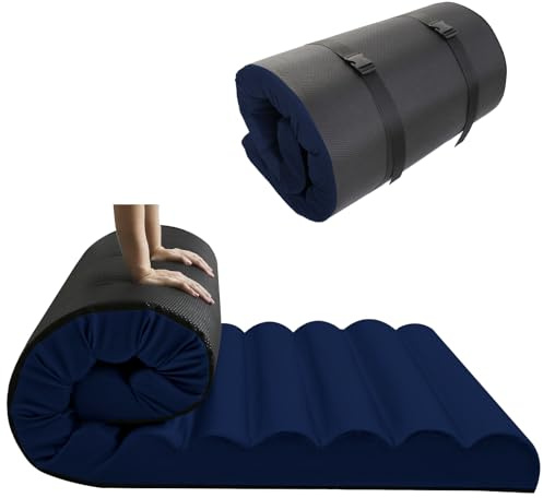 MeMoreCool Roll Up Floor Mattress Small Double, 190x120cm, Navy | 10cm Thick High Density Foam, Foldable Futon Mattress with Travel Bag, Portable Folding Guest Bed for Travel, Car Tent