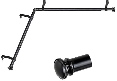 TONIAL Gardinenstangen für Eckfenster, 91,4 bis 183,9 cm, Mittelstange für Fenster, 1,9 cm, dekorative Teleskopstange mit kleiner Kappe, Schwarz