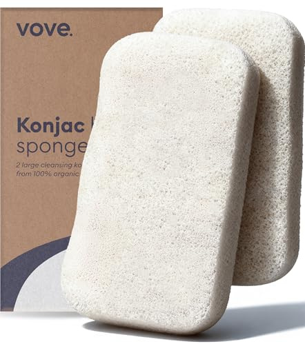 Vove Organic Konjac Body Sponges 2 Pack – Gentle Plant-Based Exfoliating Shower Sponges for All Skin Types, Microplastic-Free & Biodegradable, Certified Organic