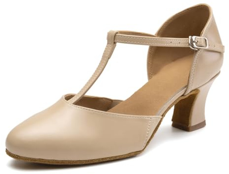 RUYBOZRY Zapatos de Baile de Salón Mujer Profesional Cerrados Salsa Bachata Tango Zapatos Baile 6cm Tacón Beige EU 37