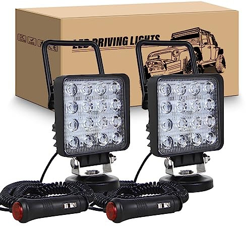 RIGIDON 2Pcs Led arbeitsscheinwerfer mit magnetfuß, 4 Zoll 48W led flutstrahler auto magnet 12V offroad beleuchtung für SUV ATV Traktor LKW 4x4 Boot,6000K Weiß suchscheinwerfer, arbeitslicht
