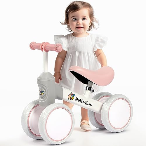 Hello-5ive Kinder Laufrad ab 1 Jahr, Lauflernrad Spielzeug für 12-36 Monate Baby, 4 Rädern Baby Lauflernrad für Jungen und Mädchen, Erstes Fahrrad ohne Pedal Geburtstag Geschenk