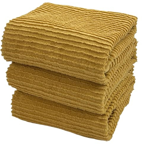 Serafina Home Mustard Yellow Ribbed Kitchen Dish Towels: 100% Cotton Cloth Soft Cleaning Drying Absorbent Terry Loop, Set of 3 Multipurpose for Everyday Use