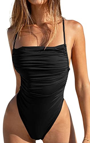Mulisky Women Sexy Tummy Control One Piece Swimsuits Halter Push Up Bathing Suits Black M