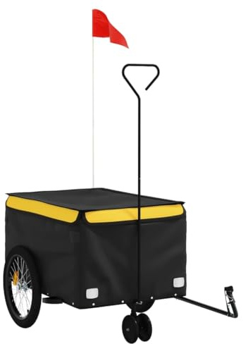 vidaXL Bike Trailer Cargo Cart/gy-Black/Yellow, Durable Iron Construction, 30 kg Load, Tow Bar, Safety Flag, 124x53x45 cm Dimensions