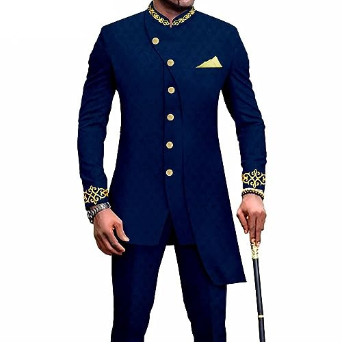 Ensemble 2 Pièces Traditionnel Africain Pour Homme Vestes Et Pantalons Brodés À Coupe Étroite Et À Simple Boutonnage Costume Traditionnel Dashiki(Style5,S)