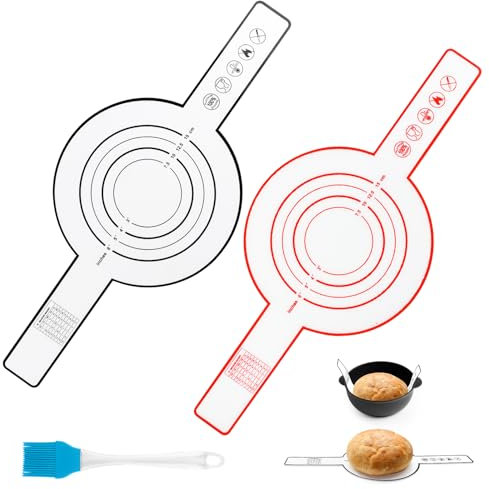 VFANDV 2 Stück Silikon Backmatte Groß für Dutch Oven, Silikon-Backmatte für Dutch Oven, Wiederverwendbare Teigtropfen Backmatte Ofenzubehör mit Langen Griffen Brot Backen & Backpinsel für Teig, Kekse