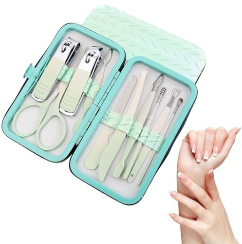 FENQURO Tagliaunghie Set Professionale, 10 Pezzi kit unghie, set manicure, set unghie, kit manicur, Grooming Kit Strumenti per Manicure, Grooming con Bella Box (verde)