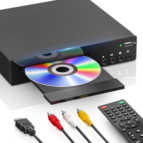DVD-Player für Zuhause mit HDMI, alle Regionen DVD-Player für TV, RCA, USB, Fernbedienung, unterstützt 1080P, NSTC/PAL, CD-Formate, Breakpoint-Speicher