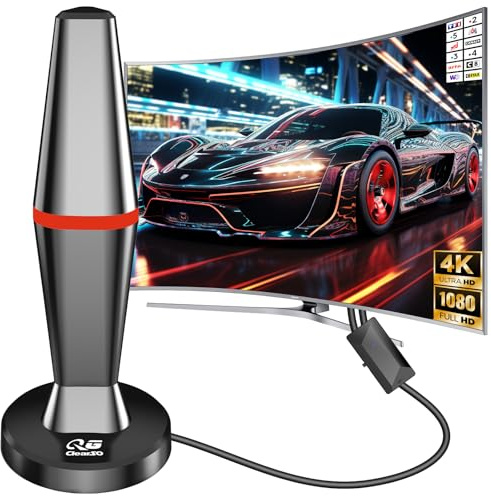 Antenne TV Intérieure Puissante TNT HD,450KM Longue Portée et Antenne TV avec Amplicateur de Signal Amélioré,pour 1080P 4K Chaînes,3m de Câble Coaxial & avec Base Magnétique