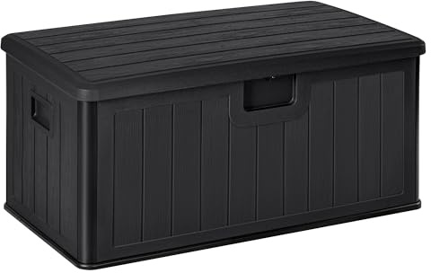 Baúl exterior almacenaje de resina impermeable multiusos 450L | Arcón de jardín resistente a la intemperie | Almacenamiento de cojines, herramientas o juguetes | Cofre organizador con tapa y asas