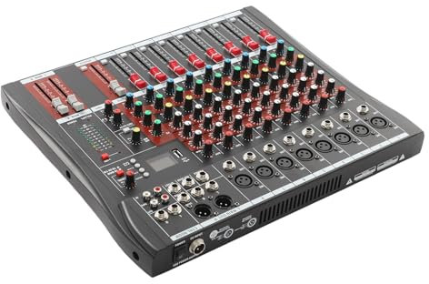 Professioneller Audio-Mixer, 8 Kanal Stereo Sound Mischpult, Stereo-Equalizer, DJ Mischpult, Eingang 48 V Phantomspeisung, Stereo DJ Mixer für Aufnahmen, Live-Streaming, Podcasting (8-Kanal)