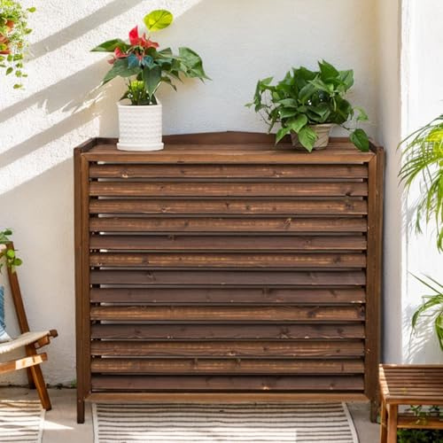 GonTzolkin Protector Aire Acondicionado Exterior Cubre Aire Acondicionado Madera Funda Aire Acondicionado Exterior Cubierta Aire Acondicionado Balcon Soporte para Plantas Valla De Madera(86x35x80cm)