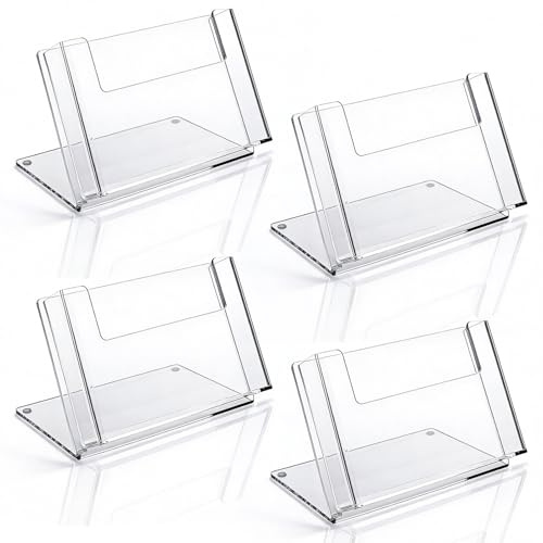 kenaeooe 4 Pcs Clear Acrylic Brochure Holder, 4 x 6 Inch Flyer Menu Display Stand Organizer for Desk Countertop Literature Magazine Pamphlet Booklet Card
