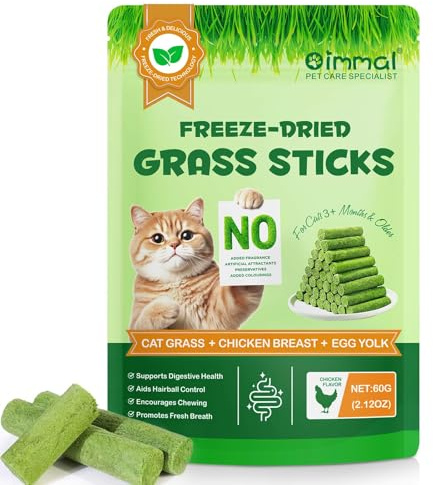 Cat Grass Sticks – Natural Cat Treats for Indoor Cats Support Teeth Cleaning & Hairball Care, Chewable Plant-Based Snacks, Easy to Feed, Health Supplies Dental Care Suitable for Daily Feeding, 60 g