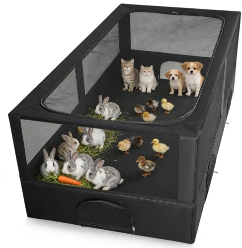 Freilaufgehege Kaninchen mit Abdeckung, Faltbares Freigehege für Kleintiere, wasserdichtes Boden-Design für Innen und Außen, sicherer Haustier Laufstall für Meerschweinchen Hamster Igel 162×82×58 cm