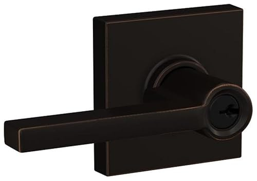 SCHLAGE Latitude Lever with Collins Trim Keyed Entry Lock, Aged Bronze n(F51A LAT 716 COL)