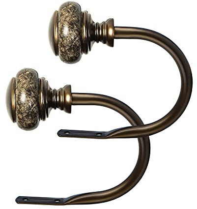 KAMANINA Decorative Curtain Holdbacks for Wall, Curtain Tiebacks Hooks with Screws Wall Mounted for Drapes Window Home Decoration, Marbled Finials, Bronze(1 Pair/2 Pack, Small)