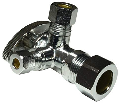 Dual Compression Outlet Angle Stop Valve, Plumbing Fitting, Quarter Turn, Single Handle Multi-Select Positions, Water Valve Shut Off 1/2 inch x (3/8 inch x 1/4 inch)