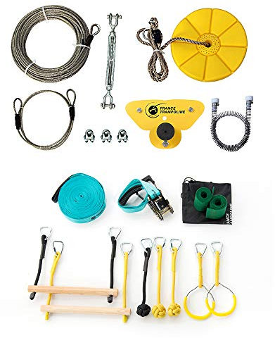France Trampoline seit 1971 - Indiana Seilrutsche 28m + Ninja-Parcours 15m + Slackline + 7 Franchir