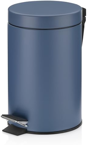 kela Cubo de basura cosmético azul 3 l, cubo de basura metálico con pedal para el baño, cubo de basura para el baño con cubo interior y asa de transporte, MONACO, azul malva mate