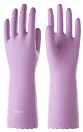 LANON wahoo Skin-Friendly Cleaning Gloves, Dishwashing Kitchen Gloves with Cotton Flocked Liner, Reusable, Non-Slip, Mauve Mist, Small