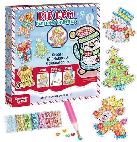 Creativity for Kids Big Gem Diamond Painting Kit - Create Your Own Holiday Stickers Diamond Arts and Crafts for Kids, Stickers and Suncatchers - Holiday Sticker Diamond Art for Kid