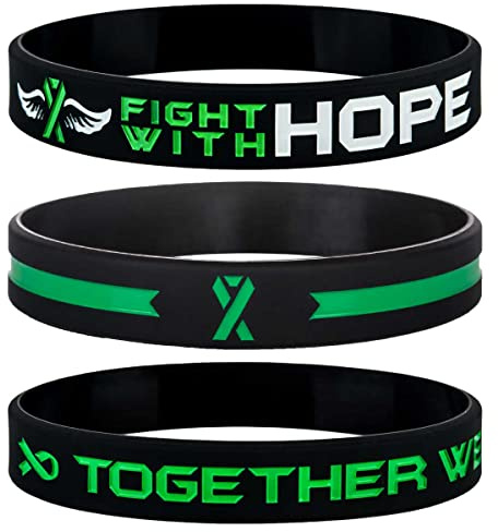 Sainstone Green Awareness Ribbon Silicone Bracelets with Motivational Quote - Fight with Hope, We Fight to Win - Mental Health Cancer & Cause Wristbands for Patients, Survivors for Men Women