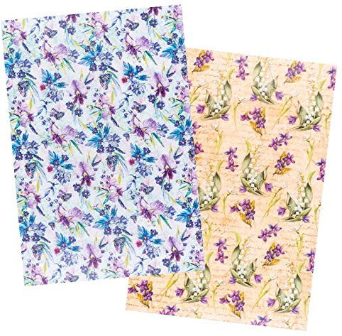 Ideen mit Herz 2 ark rispapper | Ädelt decoupage-papper | DIN A4 | 2 olika mönster | vintage, jul och mycket mer (blommor 11)