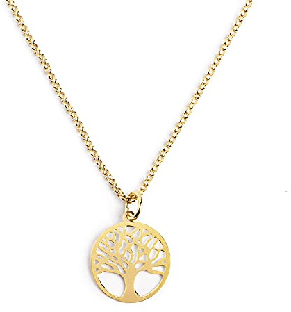 SINGULARU - Collar Arbol de la Vida. Colgante en Plata de Ley 925 con Acabado Baño de Oro de 18 Kt. Cadena de Talla Unica. Joyas para Mujer