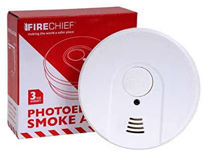 Firechief Smoke Alarm - 9V Replaceable Battery - 3 Years Warranty - Ceiling Mounted Photoelectric Smoke Alarm with LED Indicator & Test/Silence Button - Home Fire Alarm