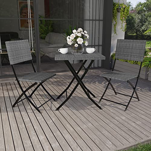 Garden Vida Capri 2-Sitzer Rattan-Bistro-Set für Garten, Terrasse, Balkon, 3-teilig (grau)