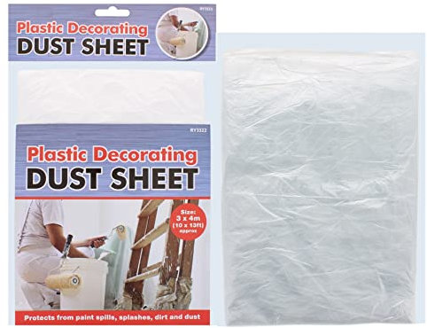 Dust Sheets Decorating Waterproof Lightweight Protectors Heavy Duty Transparent Durable Sheet for Painting Furniture Floor Great for Artists Workmen Decorators 3metre X 4m Pack of (1)