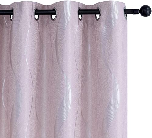 GIRASOLE HOME® Coppia Tende Jacquard Semi Oscuranti Motivo Ondulato Tenda Morbida Termica Isolante per Soggiorno Camera e Interni 2 Pannelli con Occhielli (Rosa Onde, 140x275cm)