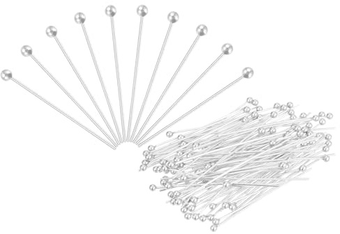 PATIKIL Lot de 200 épingles à tête sphérique plaquées argent pour la fabrication de bijoux – Calibre 24 40 mm Fil de laiton rond pour loisirs créatifs colliers, bracelets, boucles d'oreilles