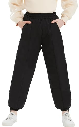 UGREVZ Girls Boys Snow Pants Kids 6-14 Years Old Teen Thick Waterproof Winter Warm Pants（ZMA02Black-14）